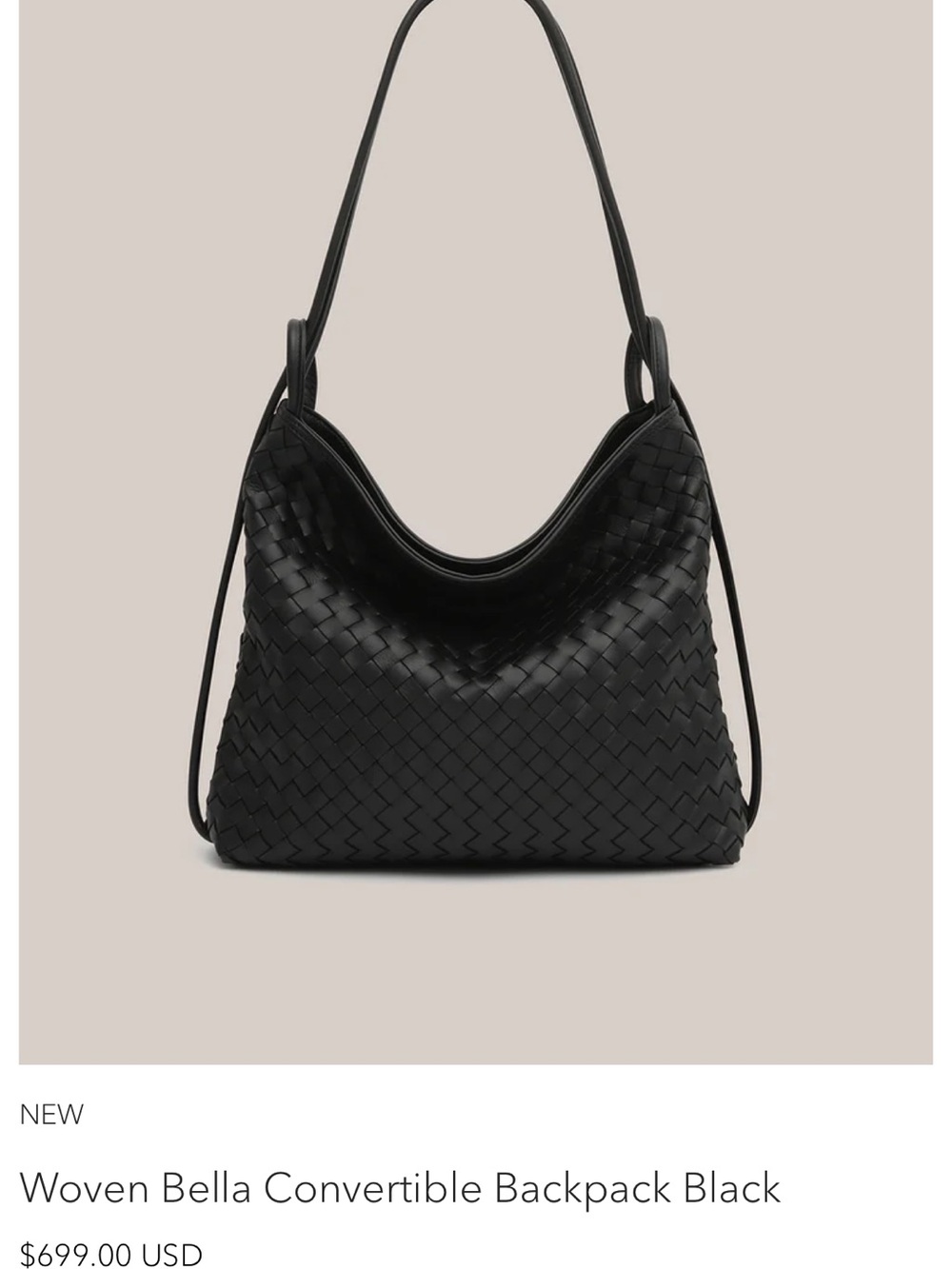 NWT Vestirsi Woven Bella Convertible Backpack - Black